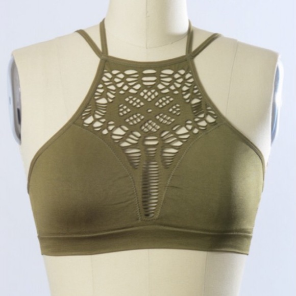 Three Bird Nest Other - Olive High Neck Bralette